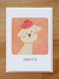 Sweet Dog with Teacup Hat Thinking of You Card | Illustrated Stationery