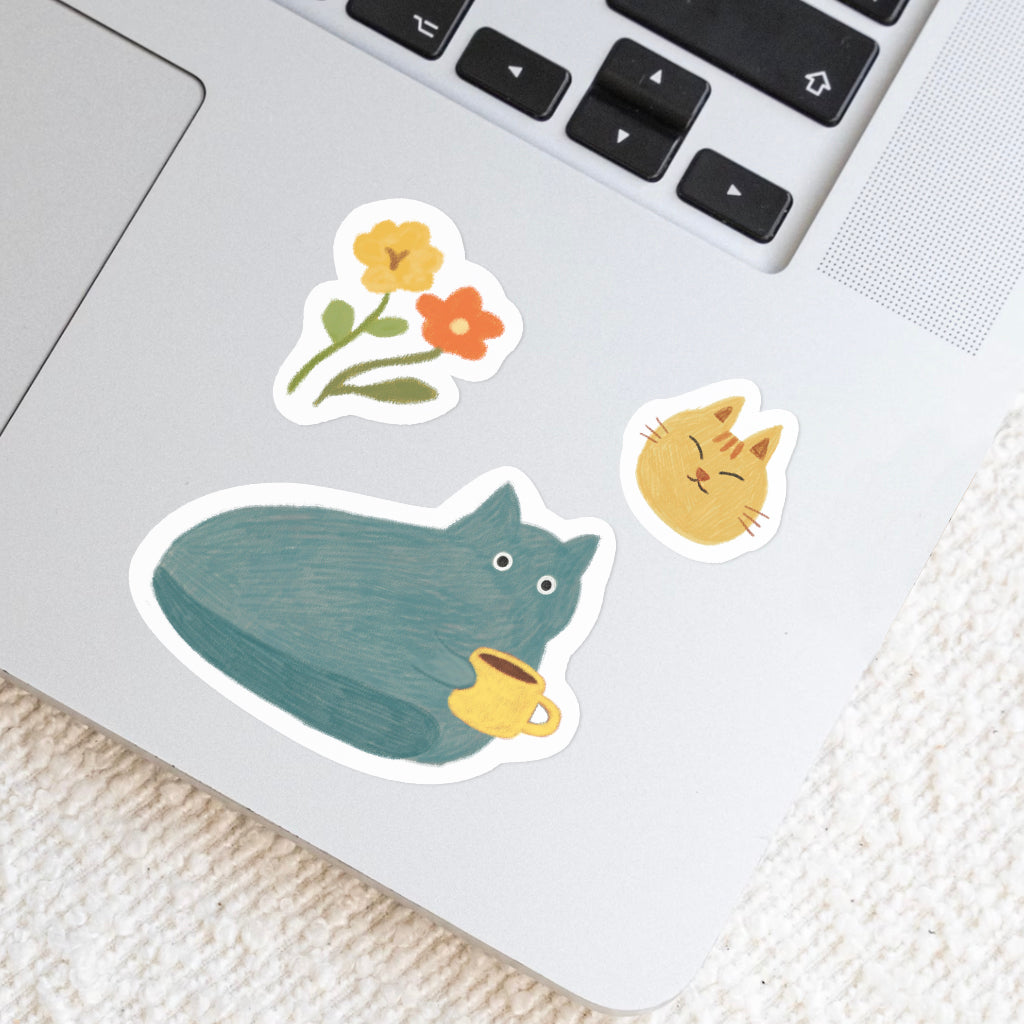 Cosy Cat Life Sticker Sheet: Illustrated Kawaii Cat Stickers | Cute Cottagecore Stickers
