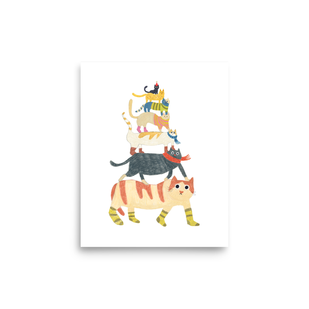 Cat Tower Illustration Print | Hand-Drawn Cozy Cat Art