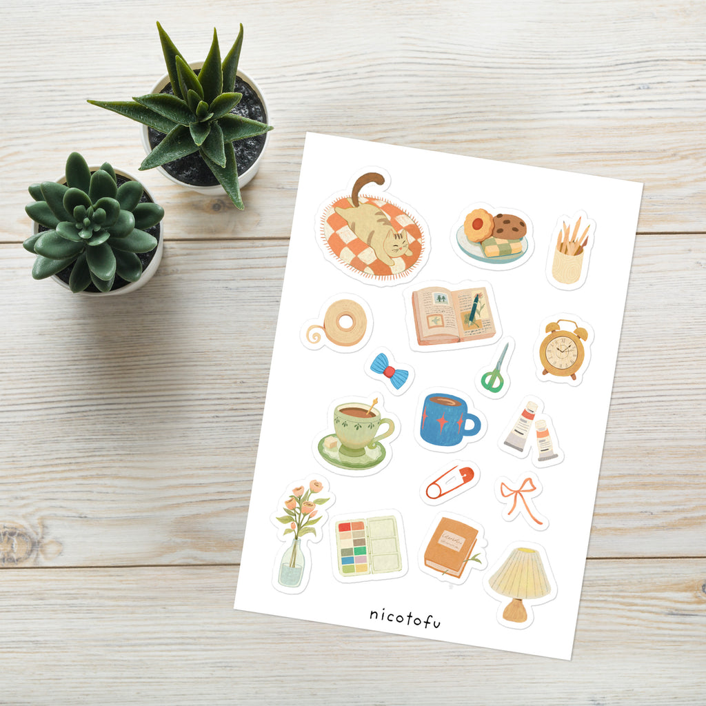 Artist & Stationery Life Sticker Sheet | Cosy Everyday Illustrated Stickers |