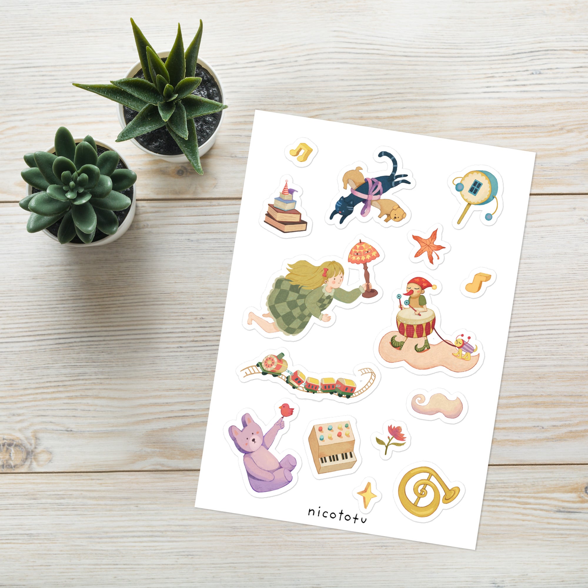 Toy Box Serenade Sticker Sheet | Whimsical Music & Fantasy Illustrated Stickers