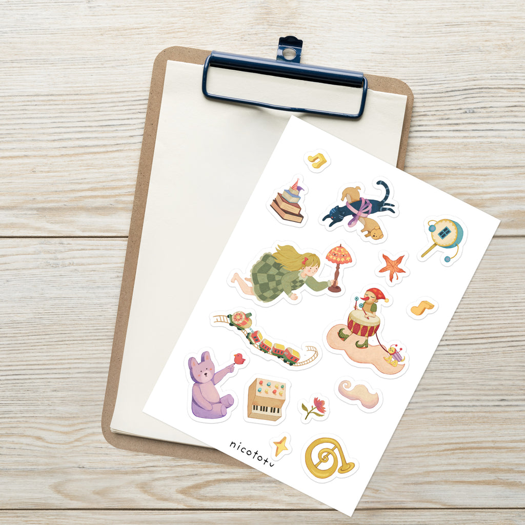 Toy Box Serenade Sticker Sheet | Whimsical Music & Fantasy Illustrated Stickers