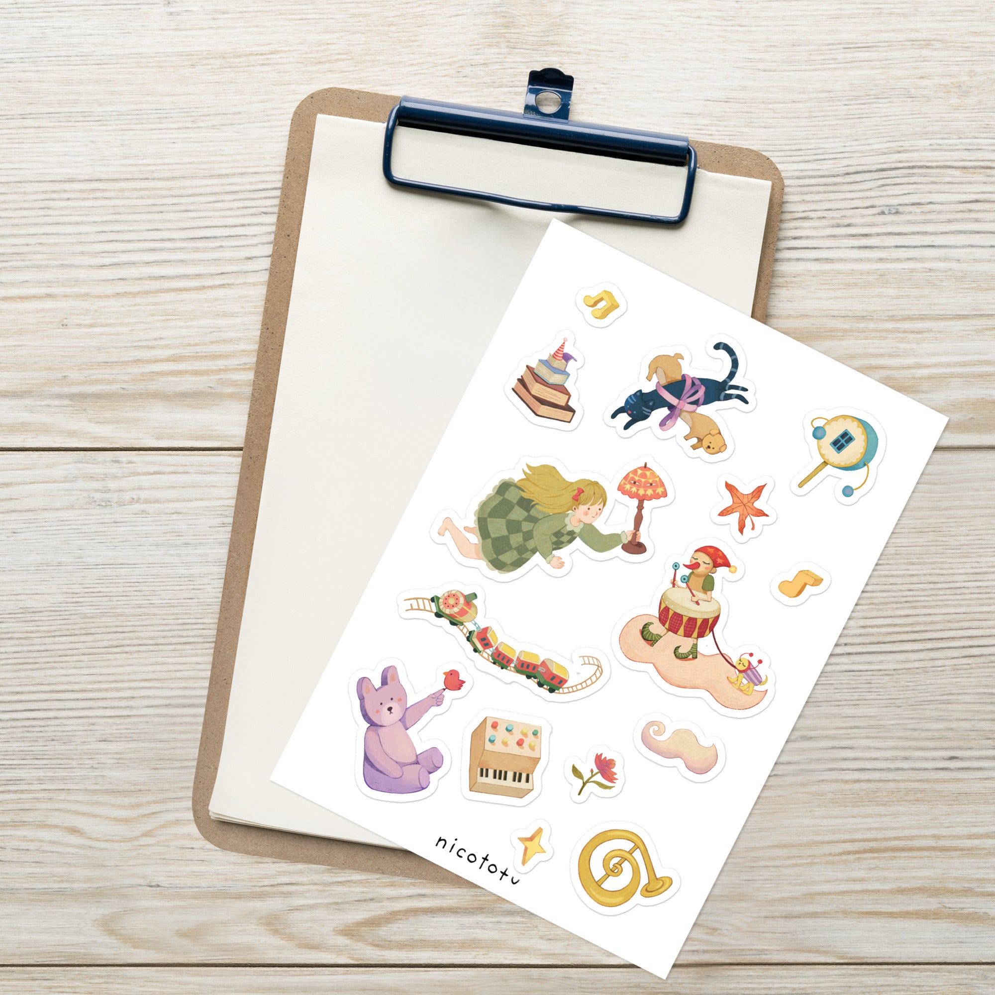 Toy Box Serenade Sticker Sheet | Whimsical Music & Fantasy Illustrated Stickers