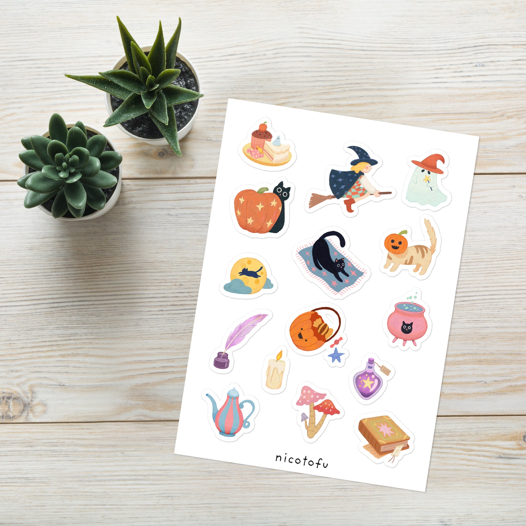 Witch's Cottage Sticker Sheet | Cosy Halloween Illustrated Stickers | Spooky Cute Autumn