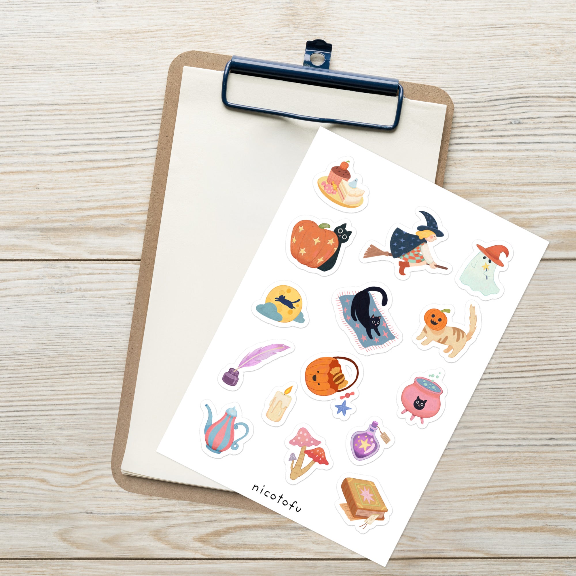 Witch's Cottage Sticker Sheet | Cosy Halloween Illustrated Stickers | Spooky Cute Autumn