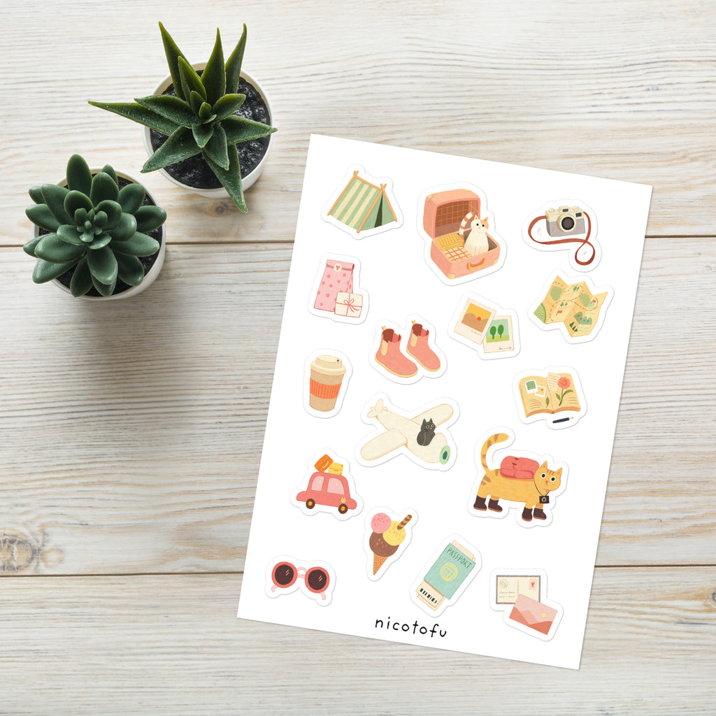 Little Wanderer Sticker Sheet | Travel & Adventure Illustrated Stickers | Cosy Wanderlust