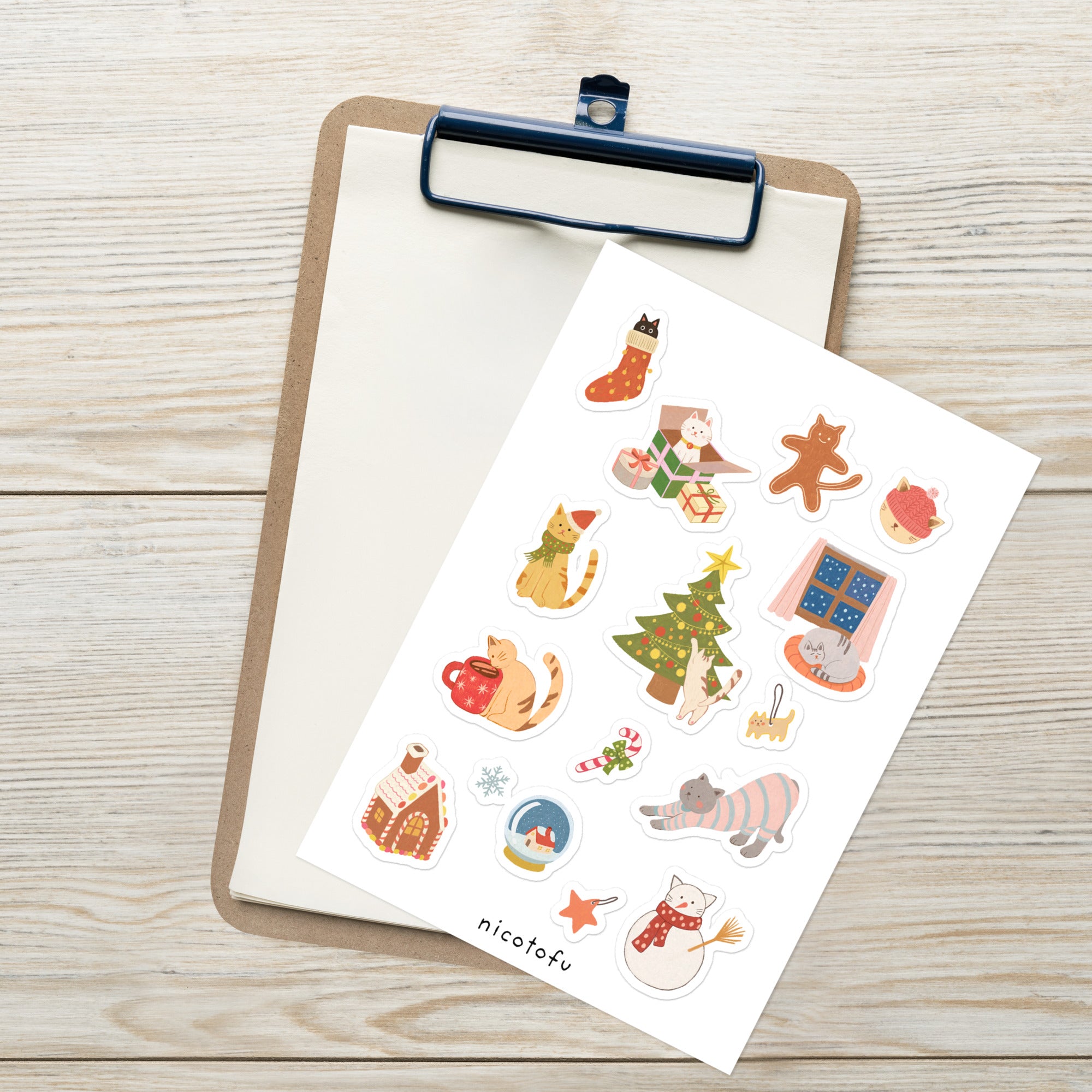 Christmas Cats Sticker Sheet | Cosy Holiday Illustrated Stickers | Festive Winter Collection