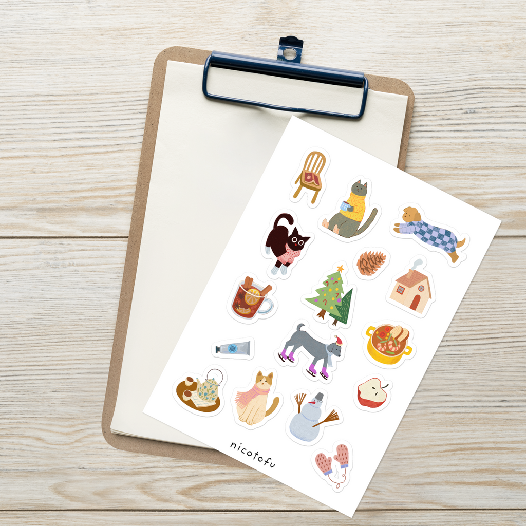 Winter Vibe Sticker Sheet | Cosy Season Illustrated Stickers | Warm & Snowy Days