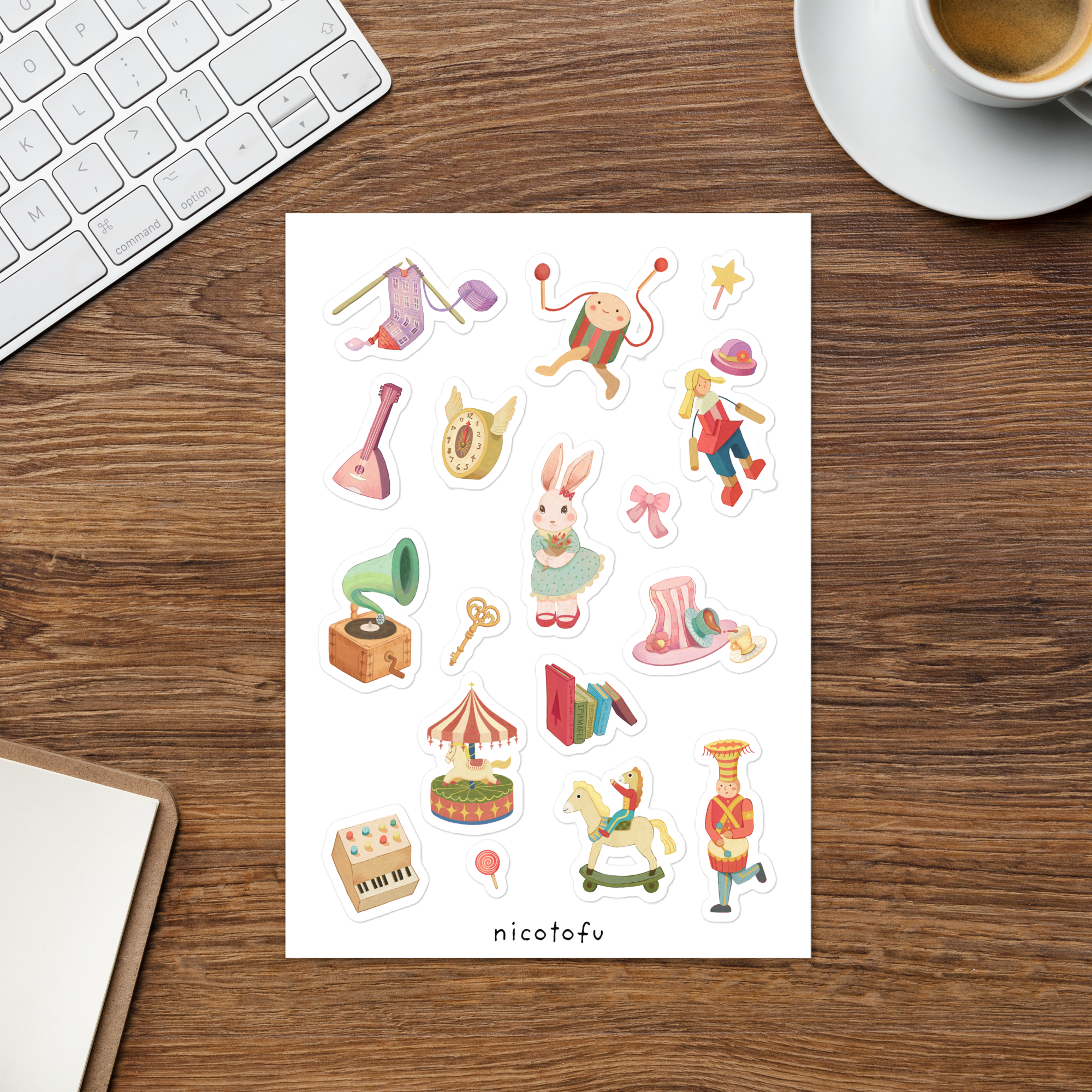 Vintage Toy Shop Sticker Sheet | Circus & Fairytale Illustrated Stickers | Nostalgic Collectible