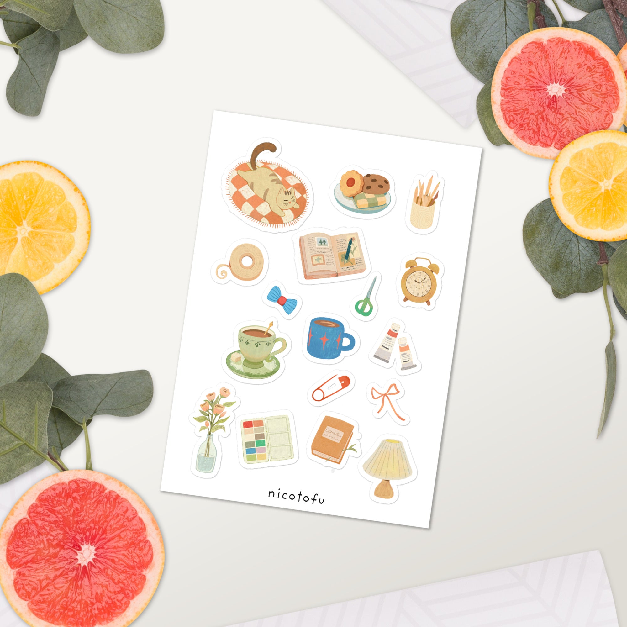 Artist & Stationery Life Sticker Sheet | Cosy Everyday Illustrated Stickers |