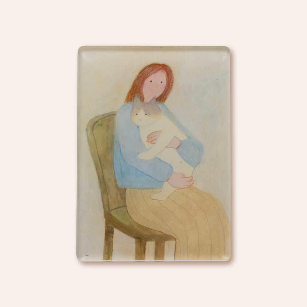 Cozy Girl with Cat Magnet | Illustrated Acrylic Magnet