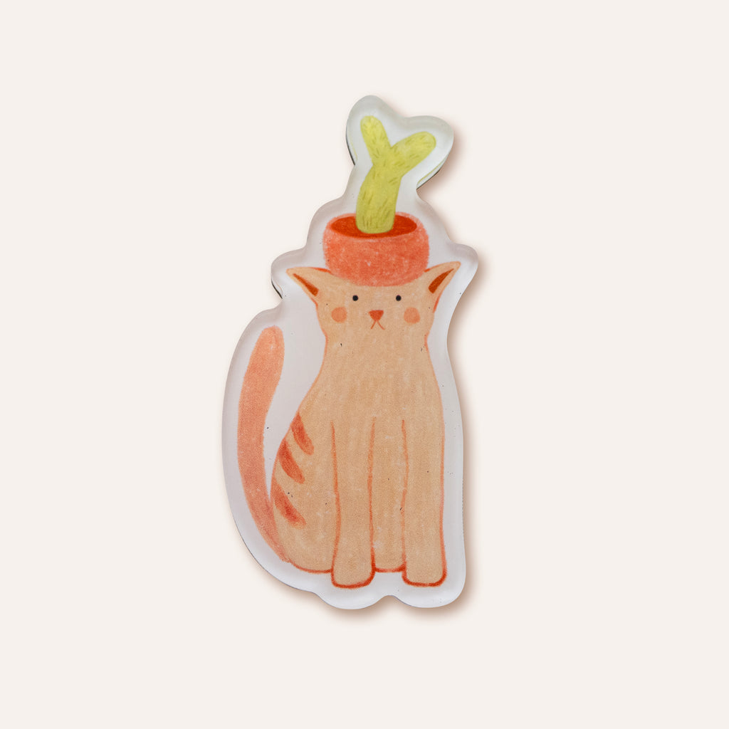 Quirky Cat & Plant Pot Magnet | Illustrated Acrylic Magnet