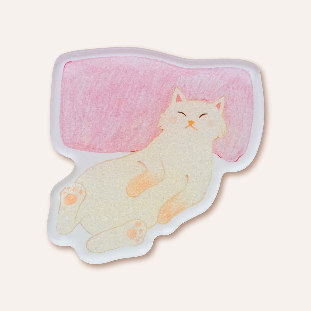 Sleepy Cream Cat Fridge Magnet | Illustrated Acrylic Magnet