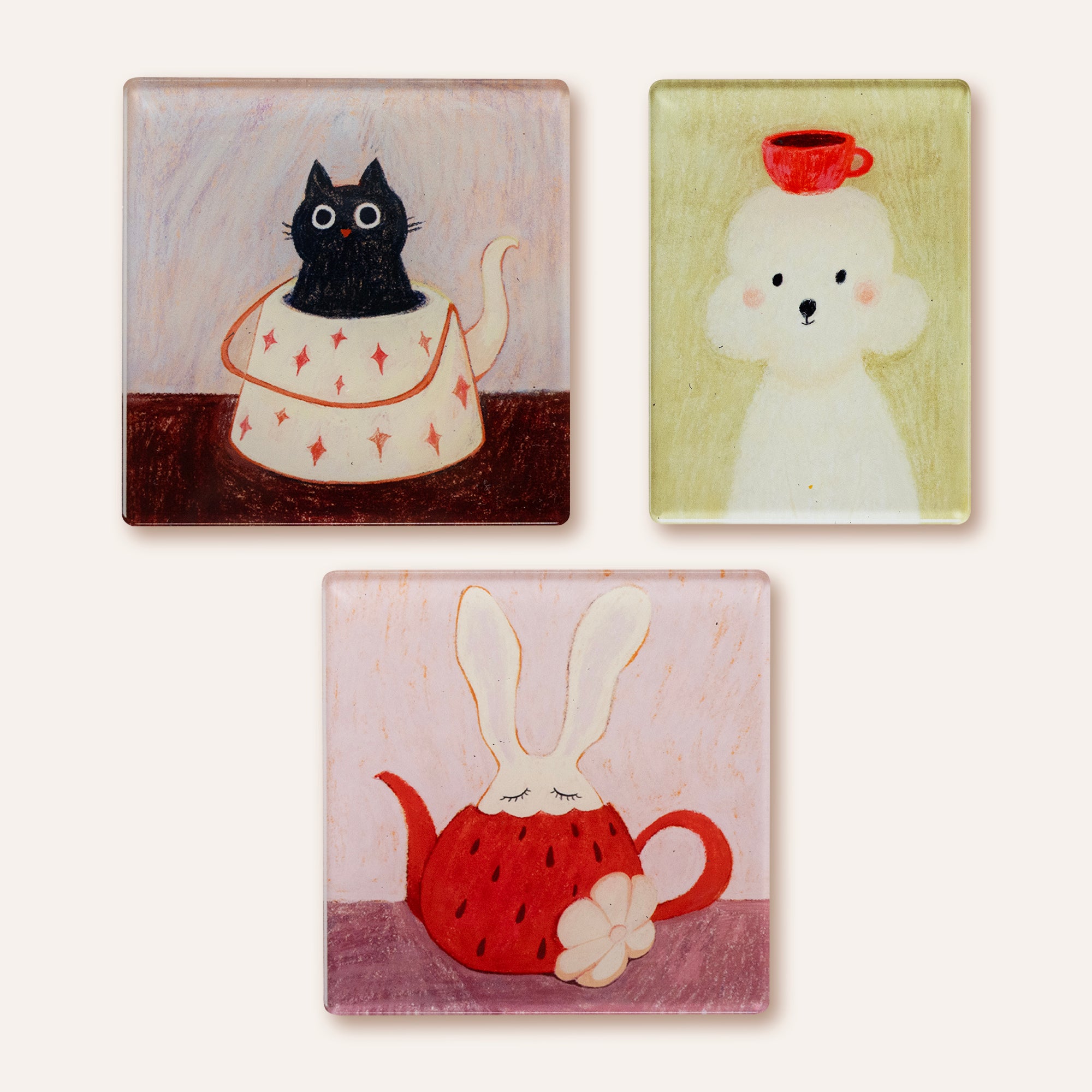 Teapot Friends Magnet Bundle | Set of 3 Illustrated Acrylic Magnets