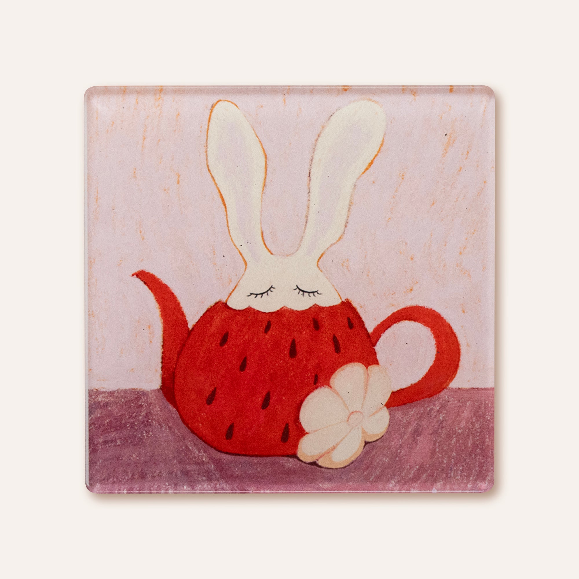 Sleepy Bunny Teapot Fridge Magnet | Illustrated Acrylic Magnet