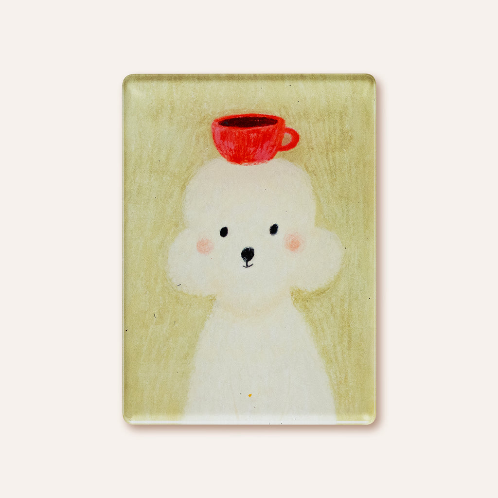 Cute Poodle with Coffee Cup Fridge Magnet | Illustrated Acrylic Magnet