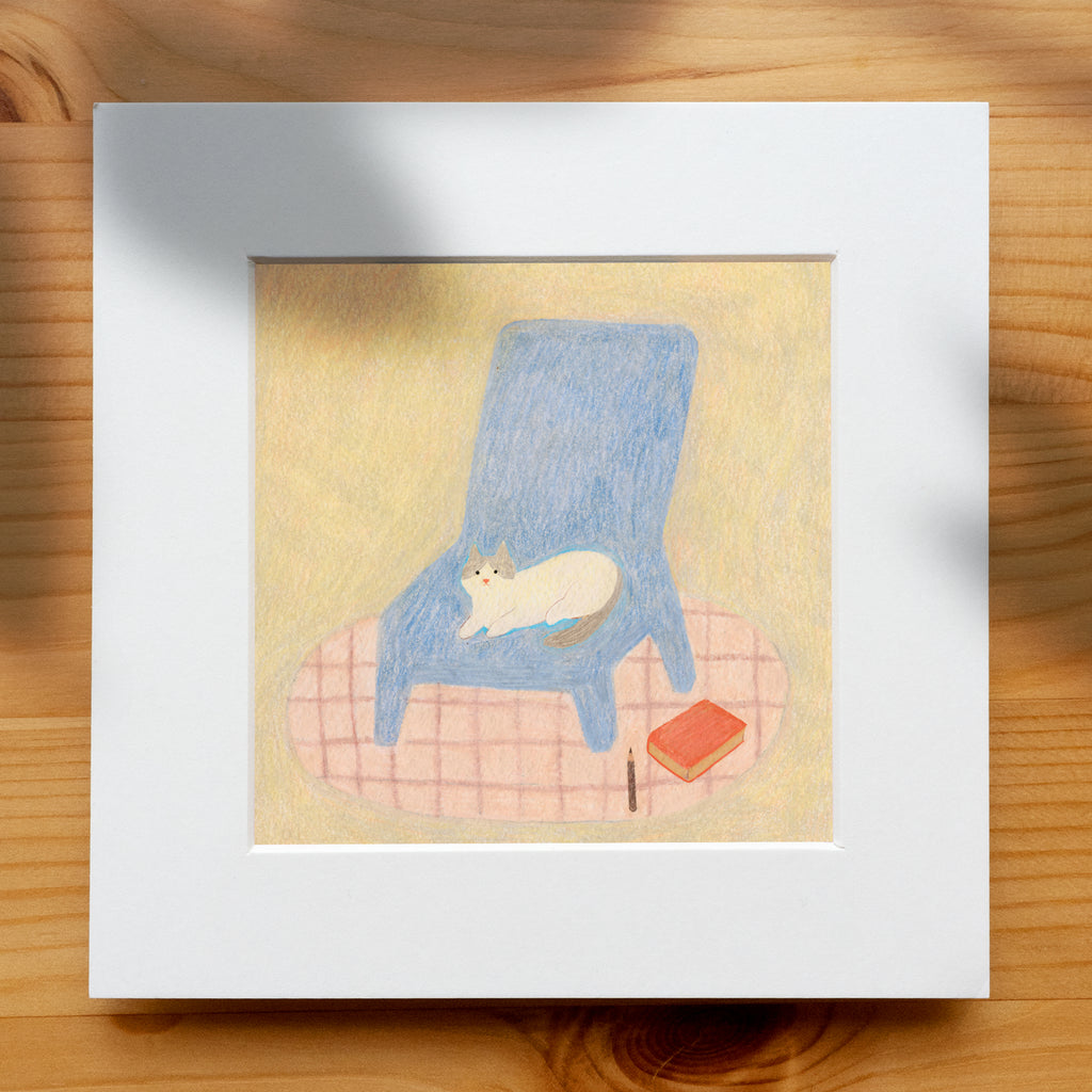 Cozy Cat on Blue Chair – Original Art Print | Australian Artist